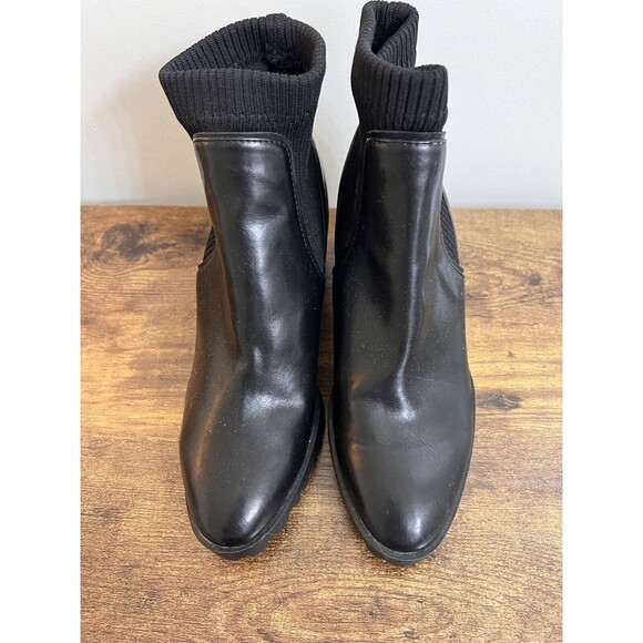 Zara Track Sole Black Sock Boot Size 38 Moto Combat Boots Slip On Heeled - Picture 7 of 16
